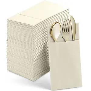 Linen-Feel Dinner Napkins By [Brand] Champagne Color With Flatware Pocket For Weddings & Parties - 50 Pack Disposable Paper Napkins