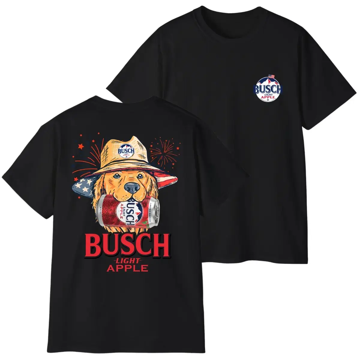 Funny Golden Retriever Busch Light Apple Tee | Patriotic Dog Lover Graphic T-Shirt