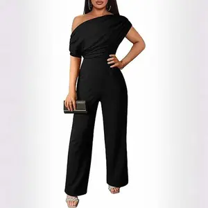 Women's Casual Sleeveless Off Shoulder Wide Leg Long Pant Jumpsuits