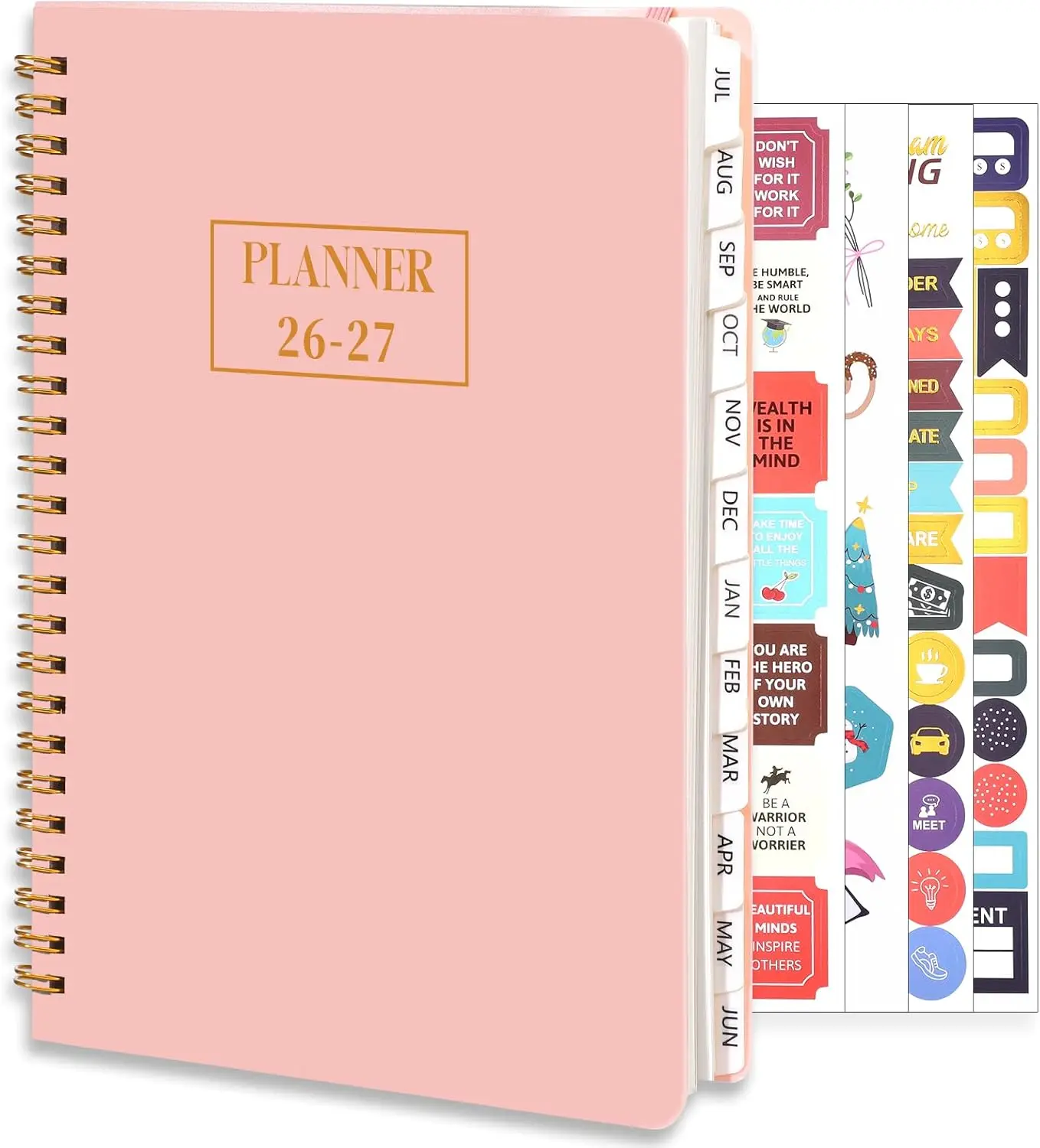 2026-2027 Weekly & Monthly Planner Academic Planner, A5 6.1" x 8.4", Pink | July 2026-June 2027 FSC-Certified 100Gsm Paper, Lay-Flat Spiral Binding Tabs Pocket Elastic Band