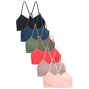 6 Pack Women's Racerback Bralette with Side Mesh Seamless Wireless Breathable Sports Athletic Workout Running Cycling Yoga Assorted Variety Pack Lady