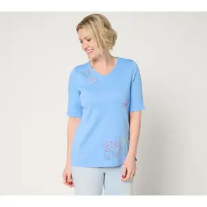 Quacker Factory Bright and Beautiful Bouquet Elbow Sleeve Top