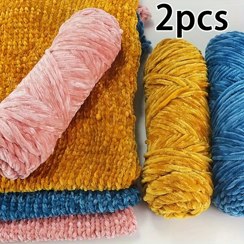 2counts Thread Chenille Woolen Thick Thread Handmade Diy Crochet Golden Velvet Thick Woolen Thread Ice Strip Thread Stick Needle Warm Velvet Thread Snowflake Flower Doll Material Hand-knitted Scarf Woolen Thread