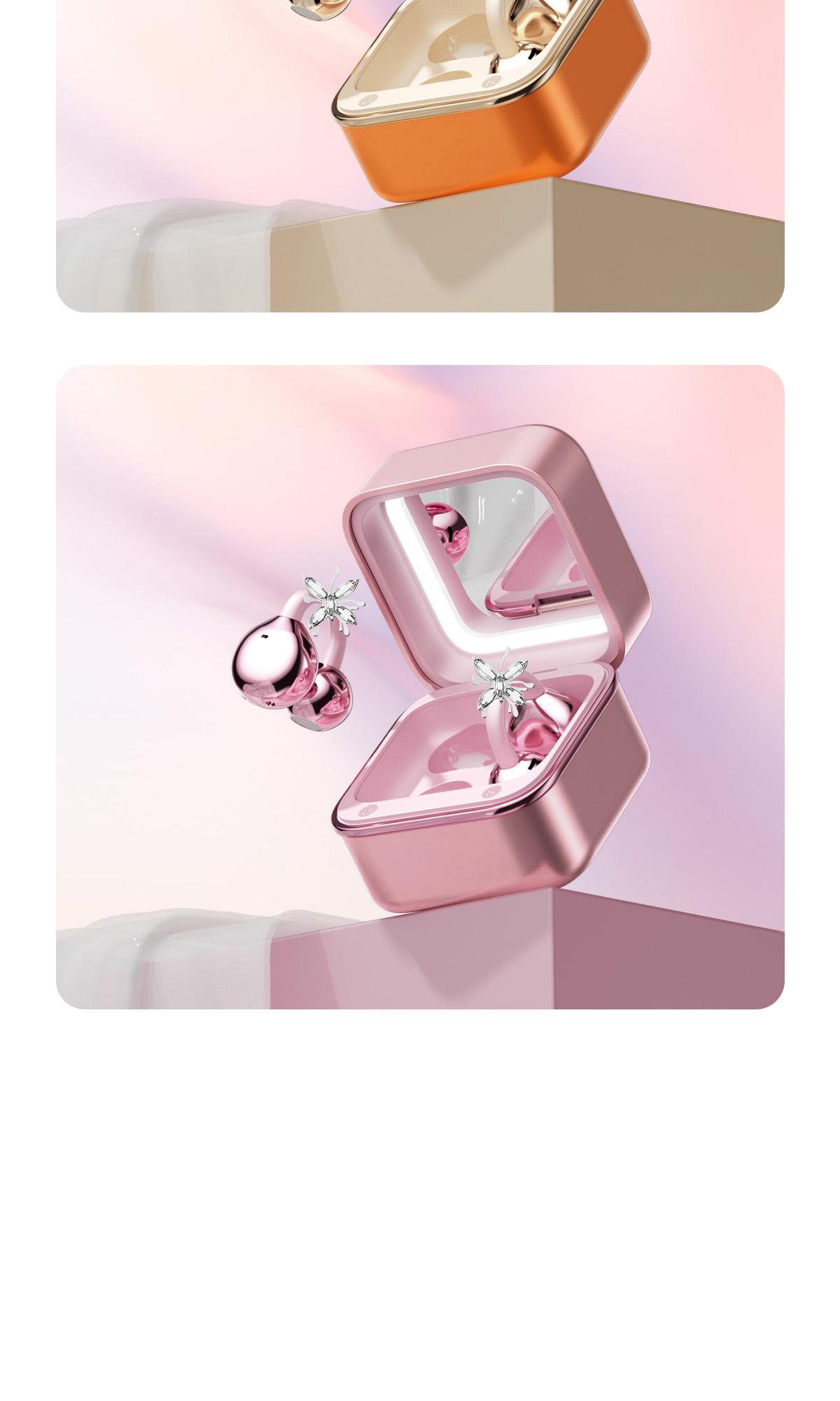 Chengruida M161 ,Butterfly earrings ,Portable Beauty Tool Clip-On Headphones, Fashion Earring Style Open Ear Wireless Earbuds with Panoramic Surround Sound