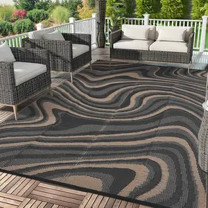 Garvee Outdoor Waterproof Rugs in Multiple Sizes (5x8 to 10x20), Featuring Modern Reversible Plastic Straw Design, UV Resistant, Lightweight, Foldable with Portable Bag for Patio, Picnic, Beach, RV, Deck