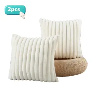 18 x 18 inch, Solid Color Faux Fur Throw Pillow Cover, 2 Counts Soft Comfortable Striped Decorative Cushion Cover without Filler, Household Decoration Supplies for Home Living Room Sofa Couch