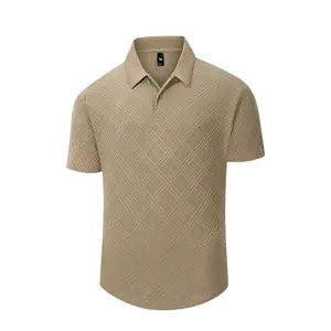 Men’s Luxury-Inspired Plaid Jacquard Turn-Down Collar Polo Shirt — Summer Ice Silk Breathable Business Top, Shortsleeve, Casual