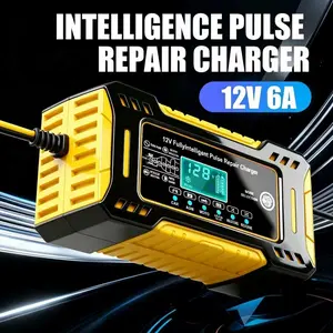 12V 6A Smart Car Battery Charger, Fully Automatic 7-Stage Charger for 12V Lead-Acid Batteries, with LCD Display, Temperature Compensation, Multiple Safety Protections, for Car Motorcycle Truck Boat RV