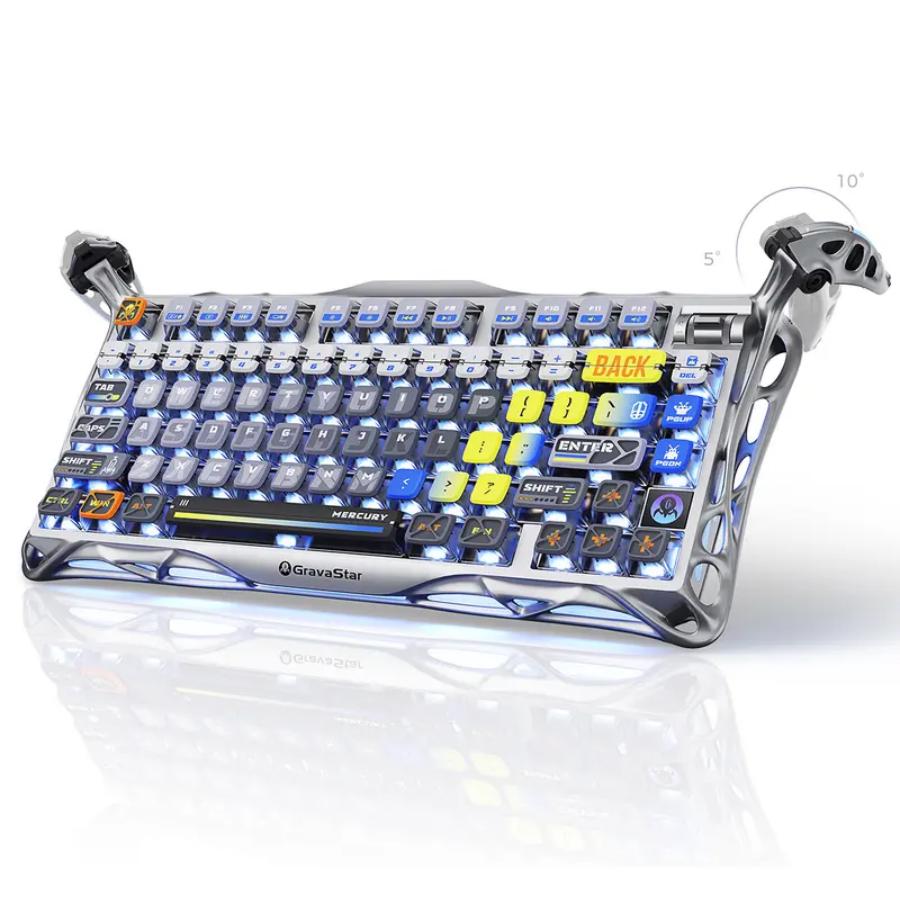 "Summer Vibes" GravaStar Mercury K1 Pro 75% Wireless Mechanical Gaming Keyboard: A Compact, Custom-Style Keyboard with Gasket Mount Structure, Hot-Swappable Support, Linear Switches, and RGB Backlighting. "Summer Vibes" GravaStar Mercury K1 Pro 75% Wireless Mechanical Gaming Keyboard: A Compact, Custom-Style Keyboard with Gasket Mount Structure, Hot-Swappable Support, Linear Switches, and RGB Backlighting.