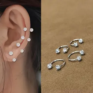 A Set Of 4 925 Silver Women's Stacked Earrings with C-shaped Ball Earrings And Women's Ear Bone Earrings In Autumn And Winter Styles, Anti Allergic, Christmas Gift, Birthday Gift, Mother's Day