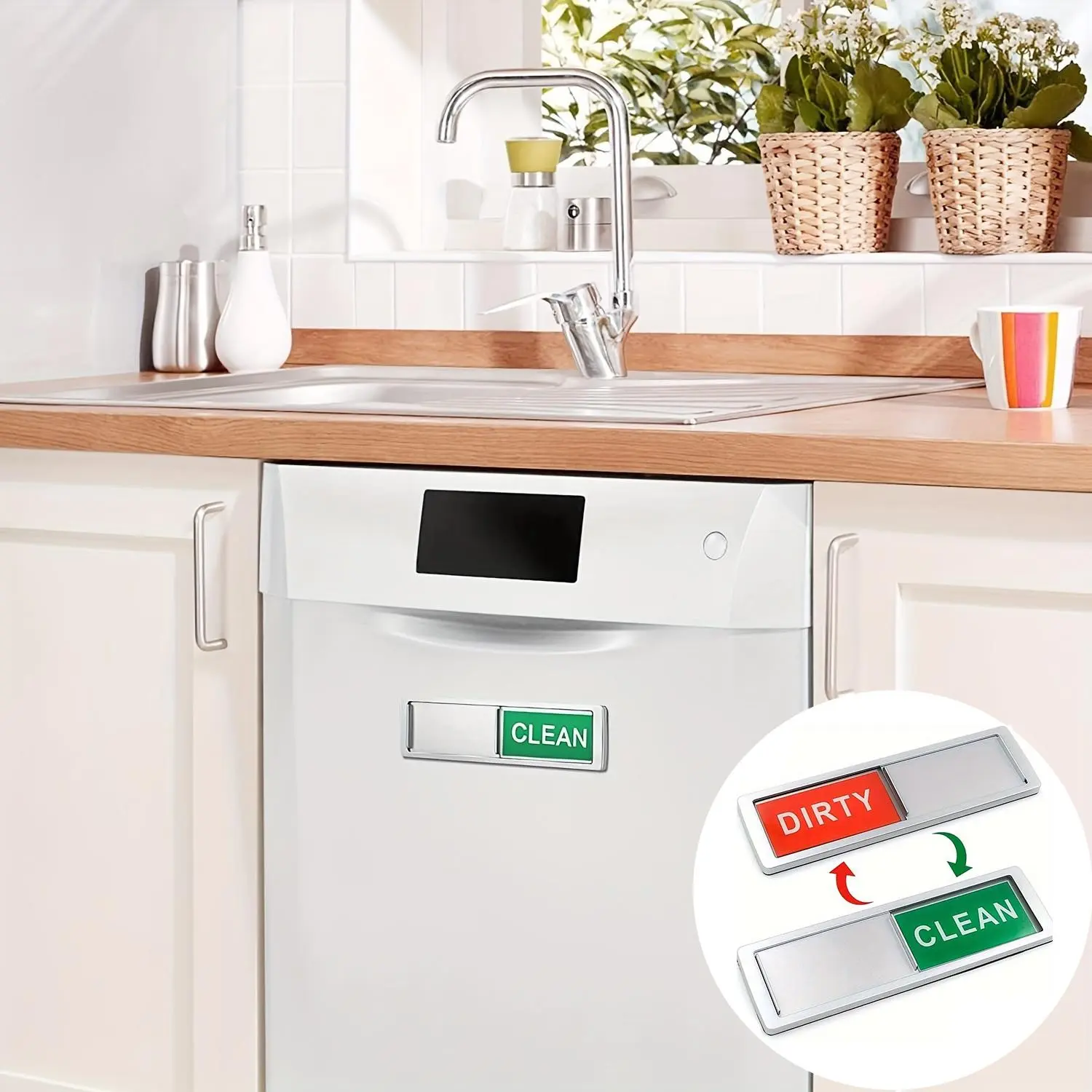 Durable Dishwasher Magnet with Easy Push-Button Clean Dirty Indicator, Simplifies Kitchen Duties, Enhances Decor, Essential Kitchen Accessory, Home