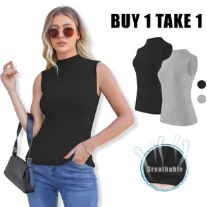 Buy 1 Take 1 Women’s Sleeveless Mock Neck Tank Top – Ribbed Stretch Basic Top, Summer Going Out & Casual Chic Layering Tank  Aesthetic Basic Tank Workout Tank new  mesh  crop  top spring autumn fashion