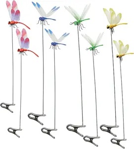 Metal Dragonfly Rod Clips - 3D Fake Dragonflies forOutdoor Garden Decor & Bug Deterrent -Natural OrganicConcept（12Pack）