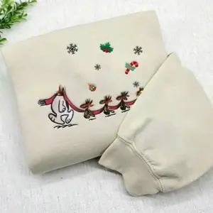 Peanuts Woodstock Dog Embroidered Christmas Sweatshirt, Funny Holiday Crewneck, Cozy Gift Made in USA