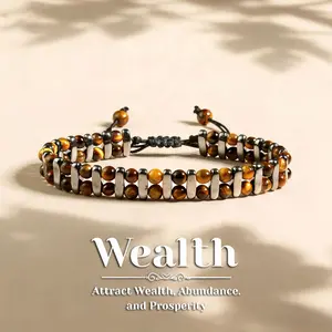 Attract wealth handmade double-layer tiger eye bead bracelet, punk-style braided skin-friendly jewelry, suitable for daily wear and gifting