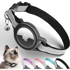 Airtag Cat Collar Breakaway with Reflective Strips & Apple Air Tag Holder for Kitten Cat GPS Tracker Adjustable Collar with Safety Quick Release Buckle for Kitties and Puppies Black