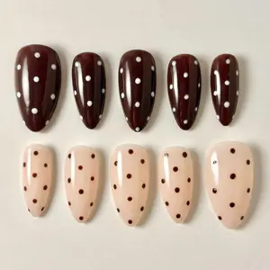Chocolate Polka Dot Nails, Brown And Nude Combo, Minimal Chic Style, Sweet Retro Nail Look