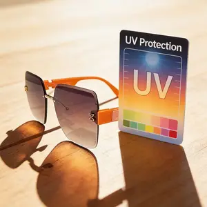 Fashion Rimless Sunglasses for Women, Orange Frame Gradient Lens Square Sun Glasses, UV400 Protection Trendy Shades for Driving Travel Shopping