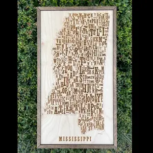 Mississippi Engraved Wood Wall Art Map with Counties Housewarming Wall-mounted Sign