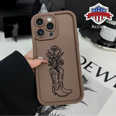 Soft Silicone TPU Bumper Smartphone Case - Cowboy Boots & Flowers Design, Anti-Drop Shockproof Protective Shell Cover, Durable Cellphone Casing for iPhone 17 Pro Max,16 Plus,15,14,13,12,11,Air E Devices