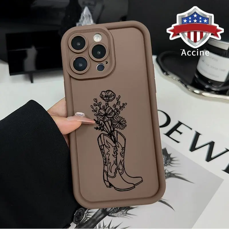 Soft Silicone TPU Bumper Smartphone Case - Cowboy Boots & Flowers Design, Anti-Drop Shockproof Protective Shell Cover, Durable Cellphone Casing for iPhone 17 Pro Max,16 Plus,15,14,13,12,11,Air E Devices