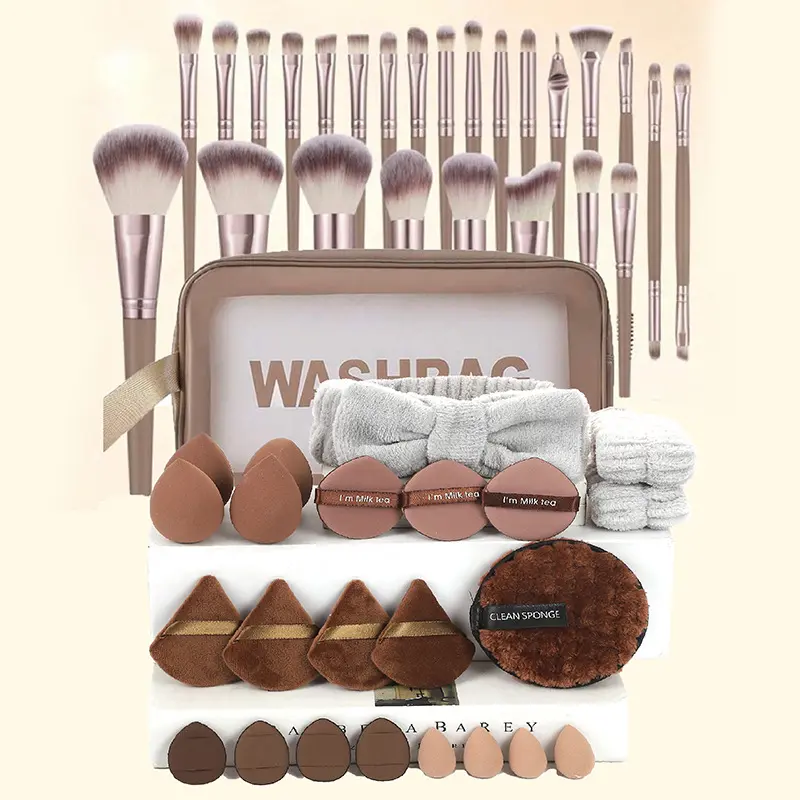 Complete Makeup Set Cosmetics Makeup Tools Includes Beauty Sponge, Multi-Purpose Makeup Brushes, Hair Tie, Cleaning Cotton, Storage Bag, Ideal for Beginners and Pros