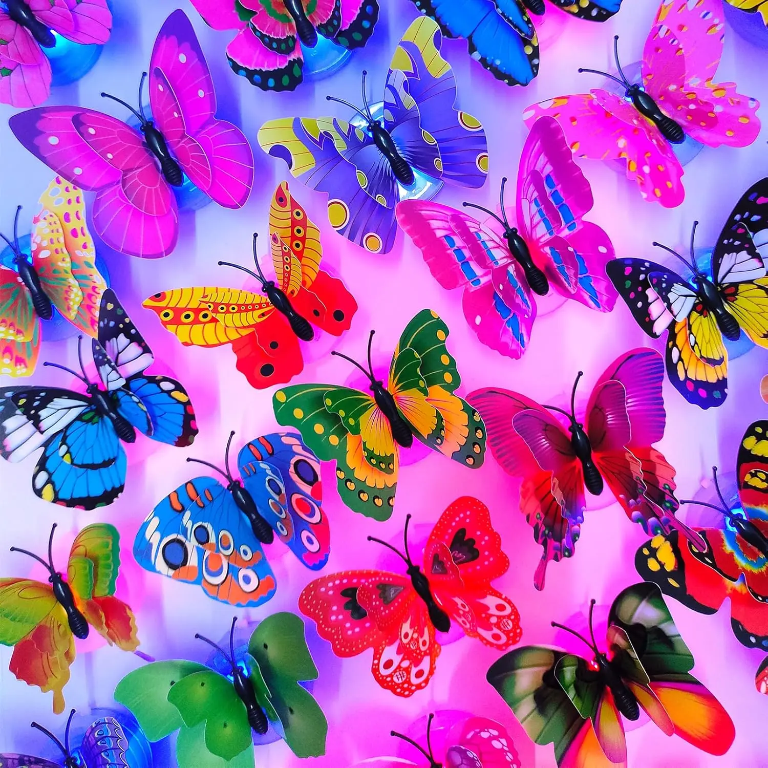 36 count LED Butterfly Decorations Night Light,3D Butterfly Sticker ...