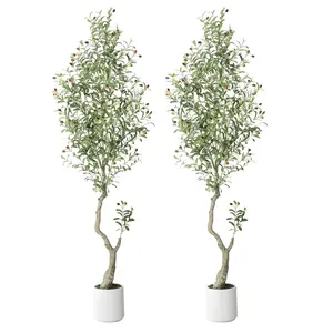 Garvee 7-foot Synthetic Olive Tree with Realistic Green Leaves, Large Fruits, and White Pot – Maintenance-Free Artificial Indoor Plant for Home, Office, Living Room, and Bedroom Decor, 180 cm Tall