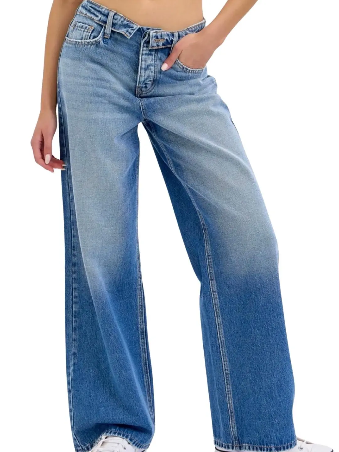 Wide Leg With Folded Waist Band Jeans