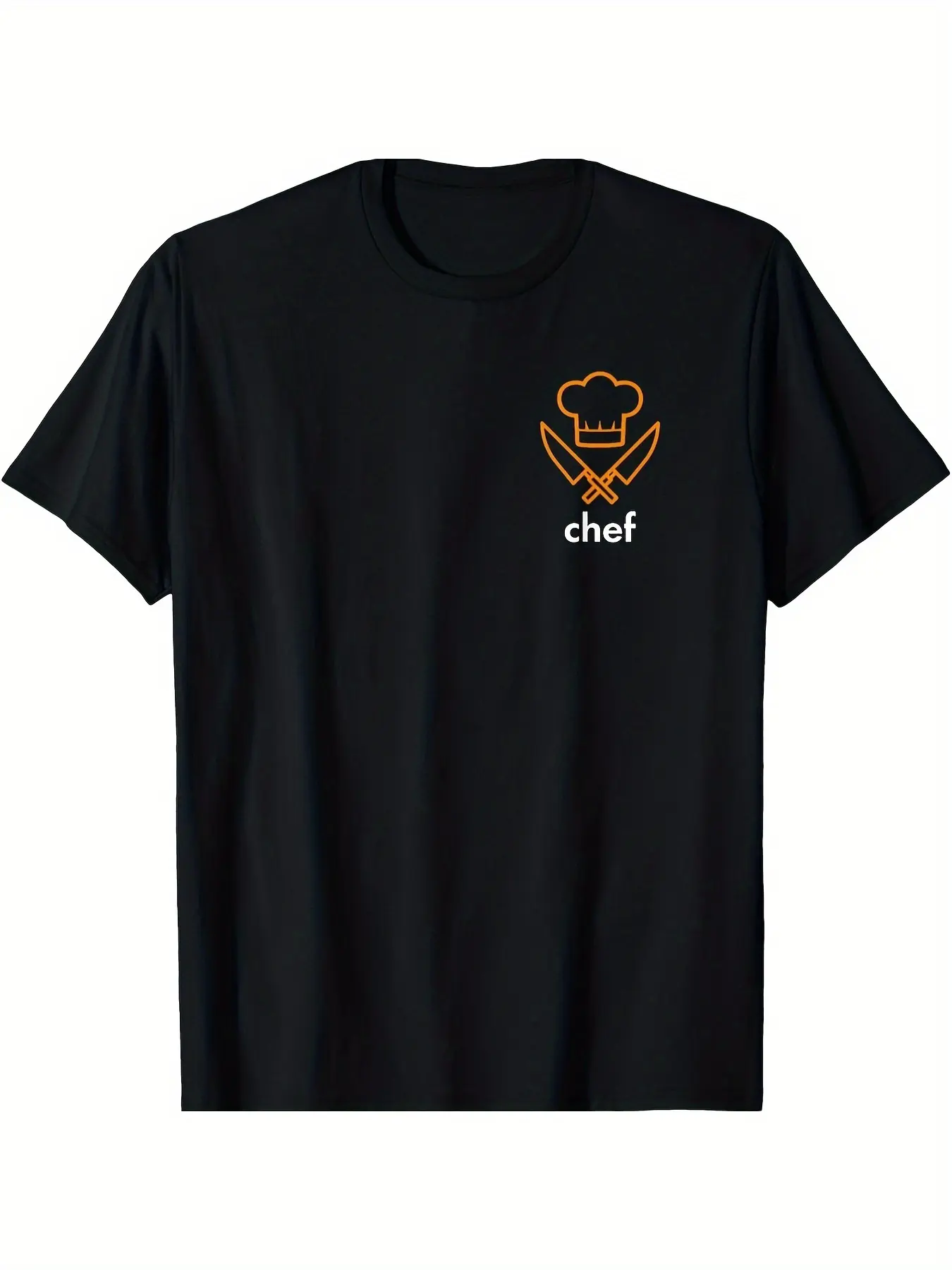 Men's Designer Chef Logo T-Shirt - Black with Oran unisex soft cotton short sleeve t shirt, vintage graphic casual tee for men women teens, perfect birthday holiday gift for camping travel gym daily street  wear