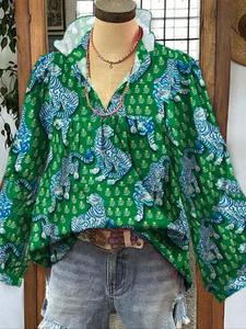 women's leopard print curved hem blouse, classy elegant bohemian casual long sleeve tie neck top for summer, women's clothing for daily wear, womenswear, boho clothes, shirts