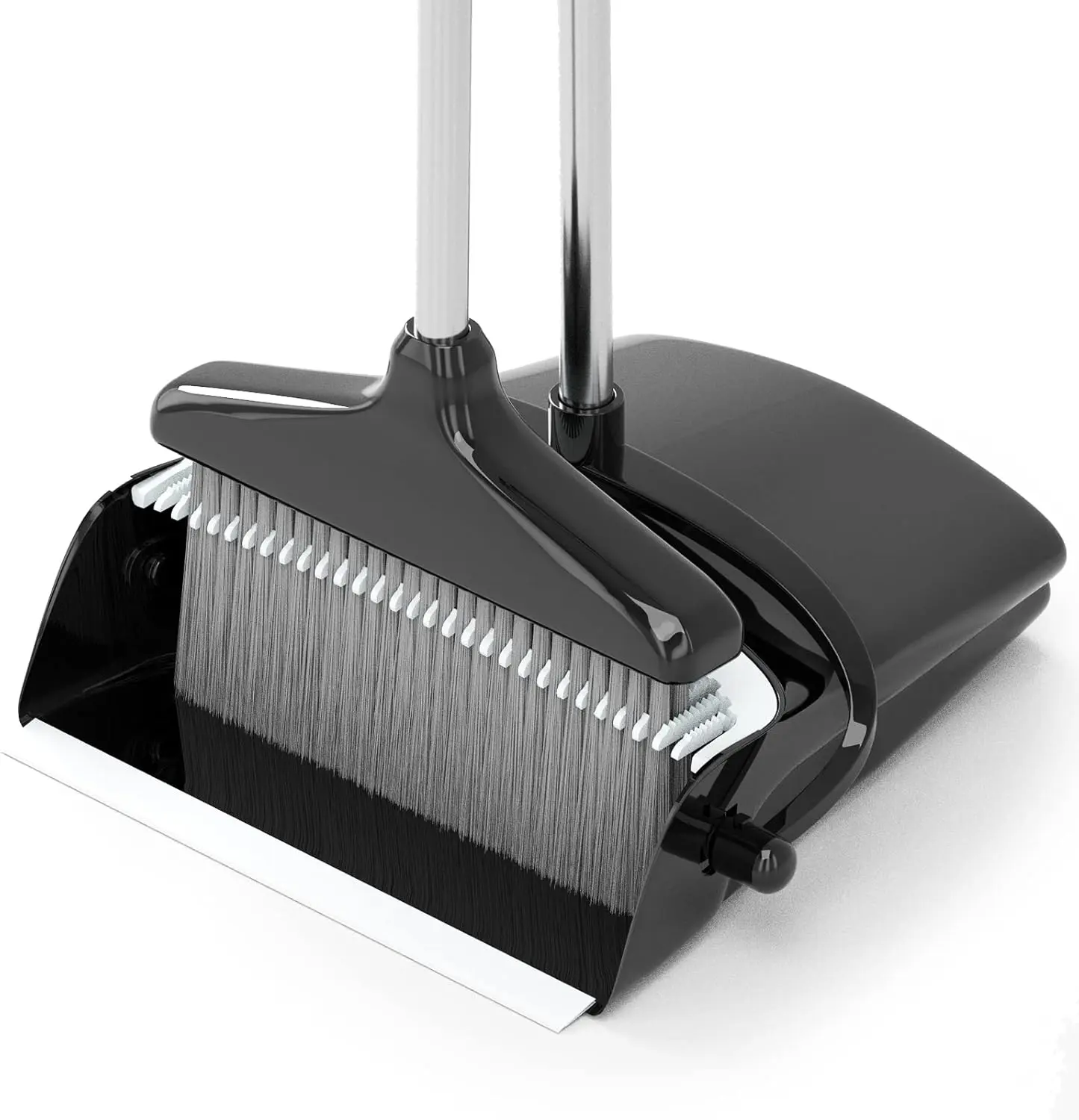 Broom with Dustpan Combo Set (54”) Long Handle Household Dust Pan for Home Office Kitchen Cleaning （Black & Grey） Wall