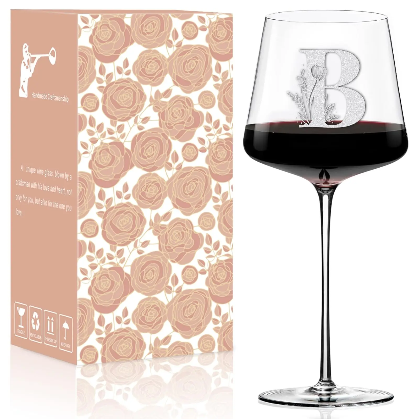 Physkoa Personalized Initial Letter Round Red Wine Glass - Durable Glass, 500-1000ml, Stylish Drinkware, Custom A-Z Monogram Women's Gift for Birthday, Wine Gifting