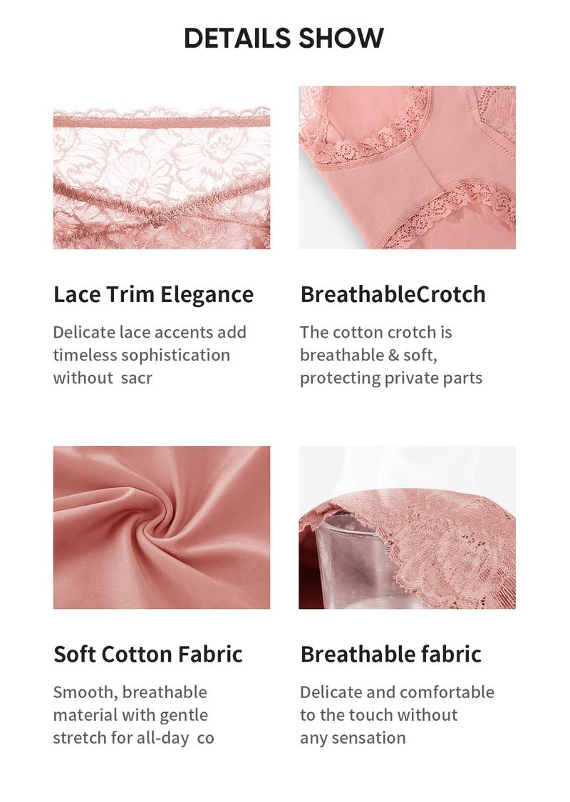 【COTTON】Morelect Women's Solid Color High Waist Briefs,5/7/10 pcs Soft Comfy Breathable Pastel Lace Knicker for Daily Wear, Underwear for All Seasons Womenswear Panties Basic Casual]