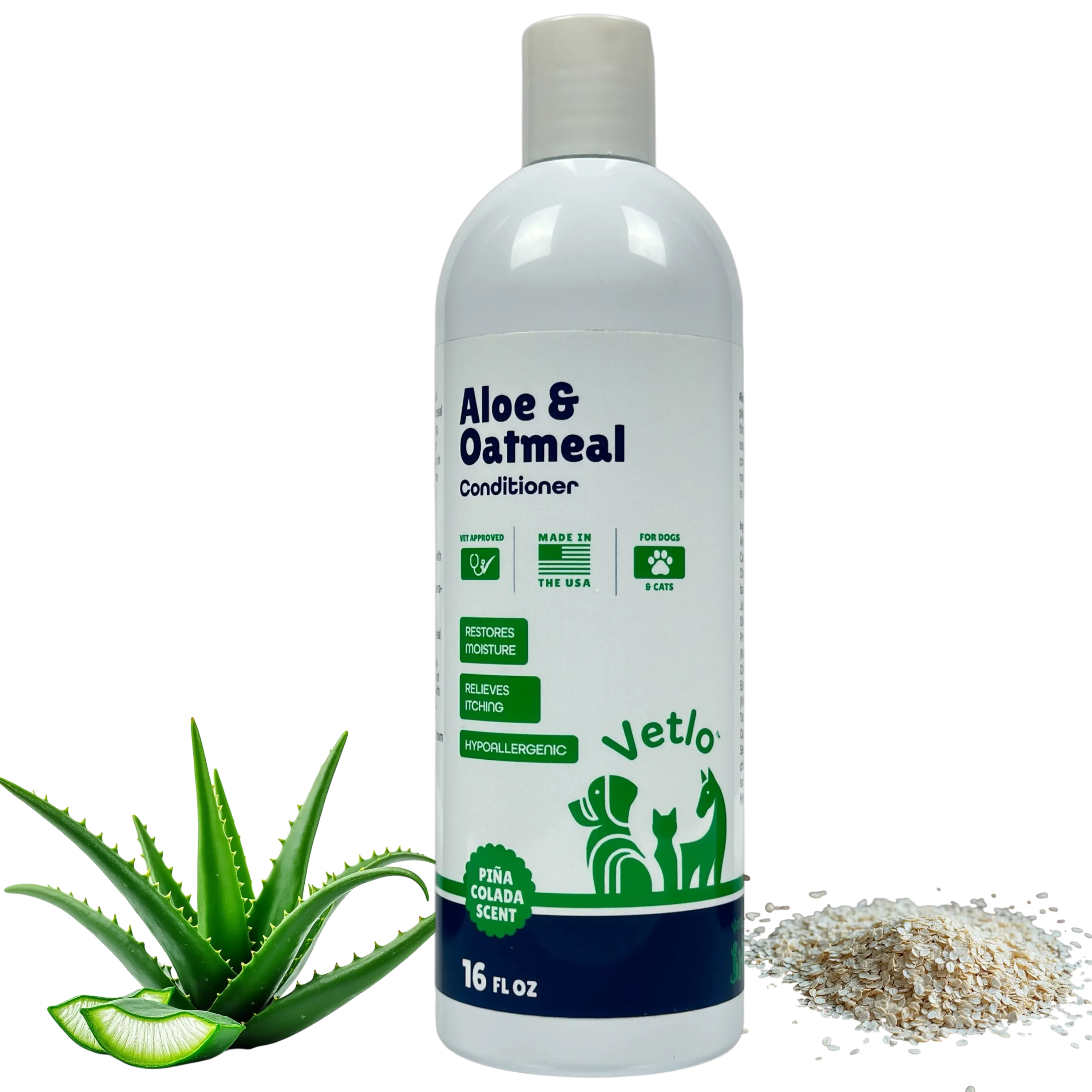 VETLO Dog Conditioner for Allergies and Itching & Daily Use - Detangling, Deshedding & Moisturizing Formula | Dog Coat Conditioner for Sensitive Skin | Grooming | Hypoallergenic | Itch Relief with Aloe