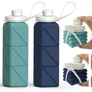 Collapsible Water Bottles 20.6oz 2 Pack, Silicone Foldable Portable Travel Water Bottle, BPA-Free Reusable Leakproof for Travel Camping Hiking Cycling Yoga Sports Outdoor (Darkblue+Pink)