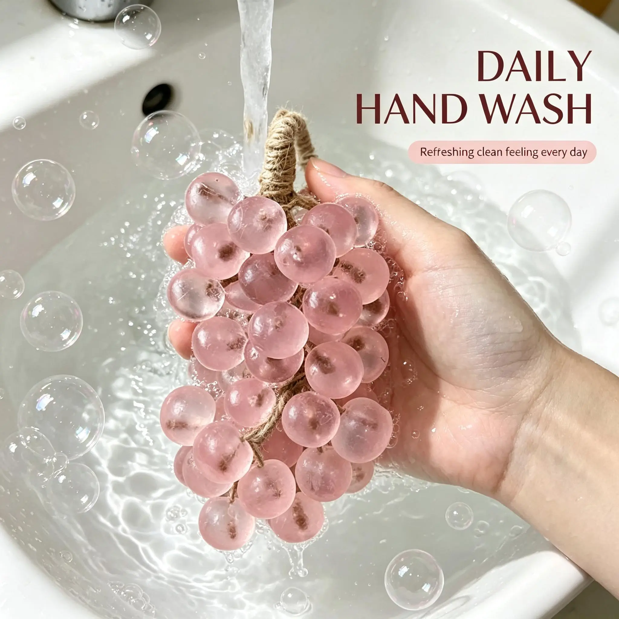 【A Set /20 Pcs】Pink Crystal Grape Cluster Handmade Soap Bar, Infused with Natural Grape Extract & Plant Glycerin, Gentle Cleansing Antioxidant Soap, Brightening & Hydrating Skin Care, Daily Facial & Body Cleansing Soap for Glowy Radiant Skin