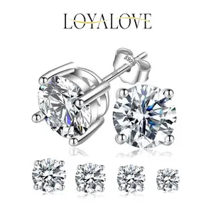 Loyalove S925 Round VVS Moissanite Stud Earrings Synthetic Moissanite Jewelry Perfect Birthday Mother’s Day Gift for Men Women Silver Earrings Gold Earrings Moissanite Wedding Set