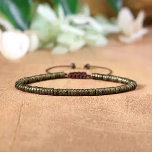 Natural Dainty Gold Pyrite Tube Beads Crystal Healing Positive Energy Crystal Wax Rope Minimalist Bracelet Gift for Men Women