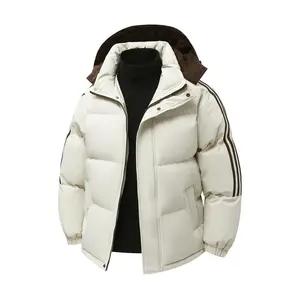 Men's Autumn Winter Warm Jacket, Casual Zipper Striped Detachable Hooded Thick Coat, Comfortable Fashion Outdoor Clothing, Suitable for Outdoor Activities Fleece Menswear