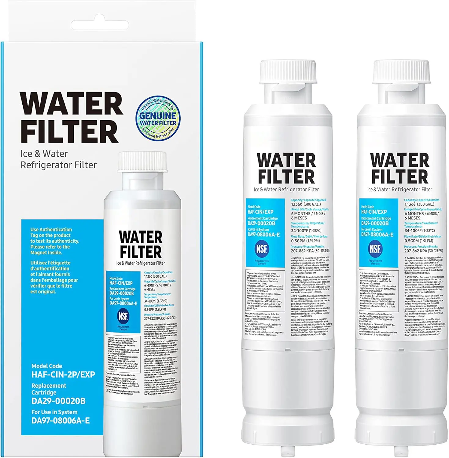2 Pack Refrigerator Water Filter Replacement for Samsung HAF-CIN-2P/EXP, Compatible with DA29-00020B, Fits RF28 Series, RF23J9011SR… NSF 42 Certified, Long Lasting, Easy Install