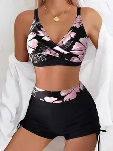 Women's 2-Piece Tankini Swimsuits Set - Printed Vest & Belly-Covering Shorts, Ideal for Beach Vacations & Casual Wear