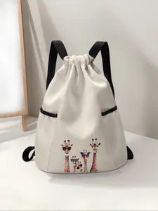 Giraffe Print Drawstring Backpack, Large Capacity Durable Gym Bag, Adjustable Shoulder Straps, Sporty Beach Bag for Men & Women