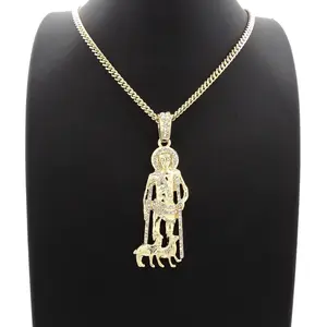 SAN LAZARO ICED GOLD SILVER PLATED PENDANT & 4mm 18" 20" 24" BRASS CUBAN CHAIN HIP HOP NECKLACE JEWELRY