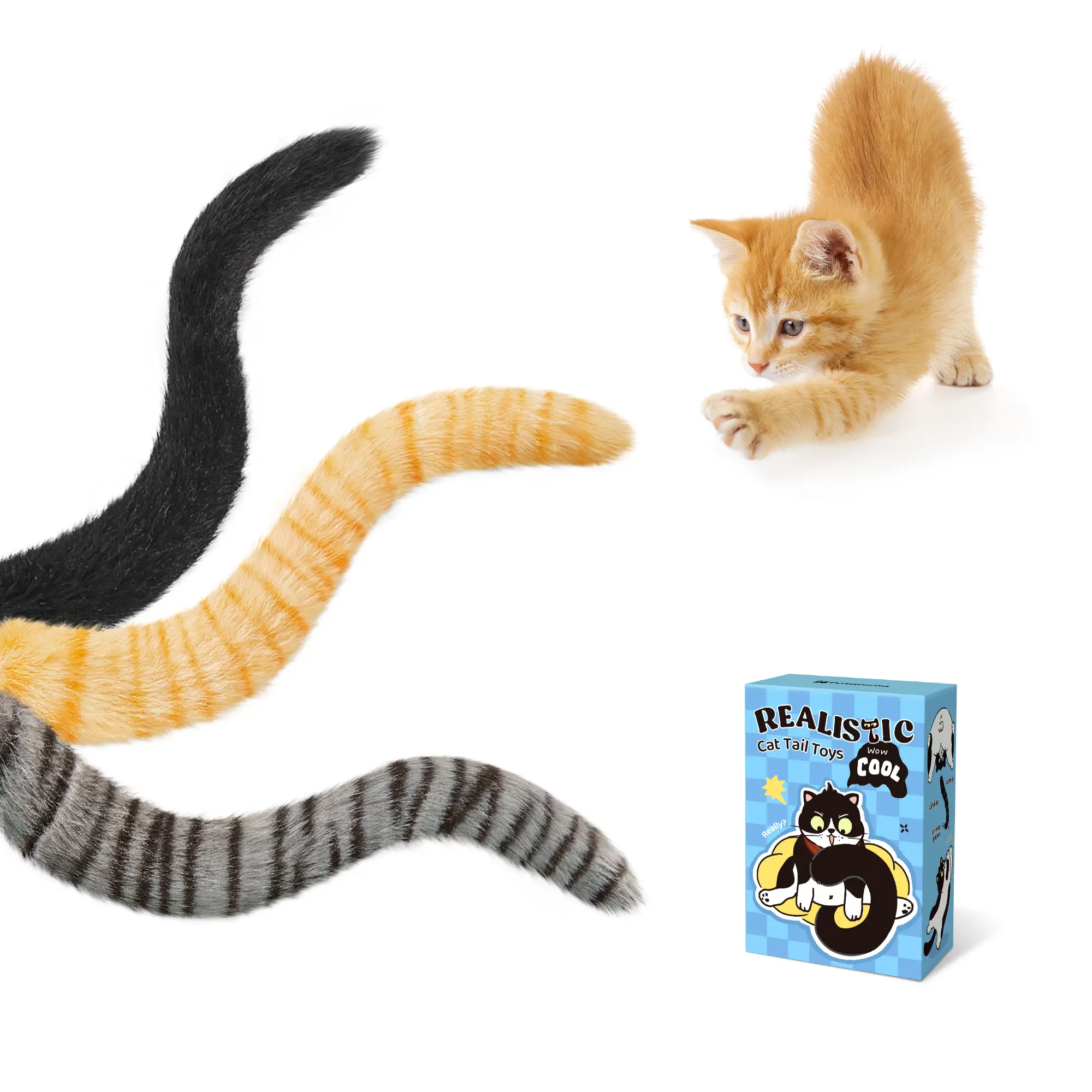 Potaroma Lifelike Tail Simulation Cat Toys, 3 Pack Fluffy Durable, Crinkle Sound with Catnip Inside, Interactive Indoor Kitten Kicker for Kitty Exercise 9.8 Inches #SummerVibes #petlovers