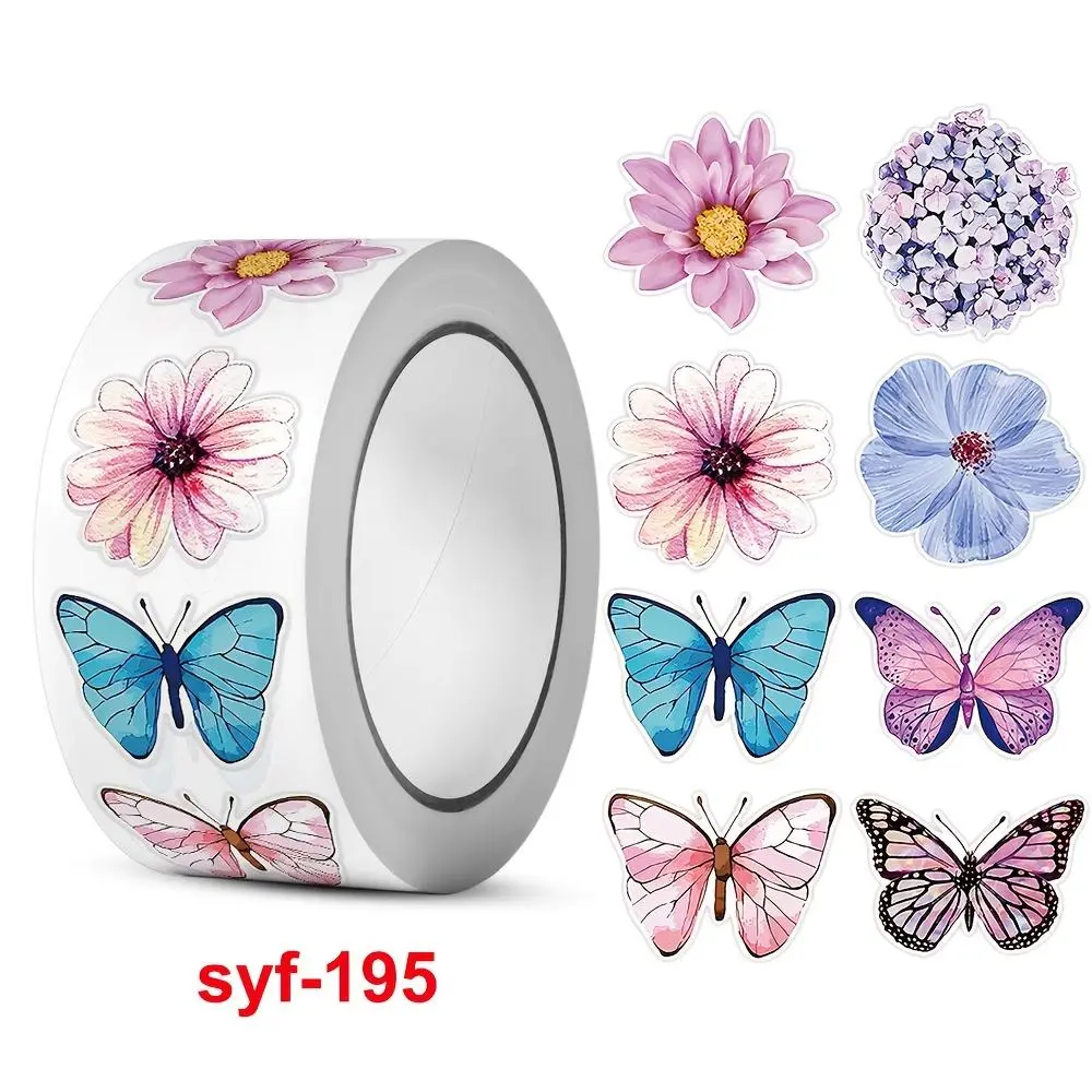 500 Stickers/ Roll, 0.98inch Roll Butterfly Flower Shaped Stickers to Decorate Gift Boxes Self-Adhesive Stickers Labels Baking Stickers Scrapbook Materials Floral Stickers
