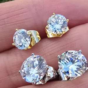 Elegant Round Cubic Zirconia Stud Earrings in Gold Tone for Women's Fashion Jewelry 2 Pair 4mm & 6mm Sizes Silver & Gold Options