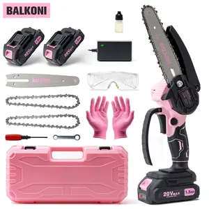 BALKONI Pink 20V 6 Inch Mini Electric Chainsaw Cordless Battery Powered Hand Held Saw for Wood Trees Trimming Tools for Household Garden Chain Saw Gift for Men Dad Husband Fathers Gardener 2025 Cutting