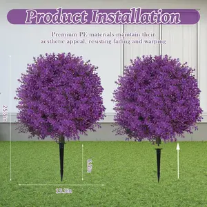 Sunnyglade 25.5" Set of 2 Artificial Lilac Flowers Tree, Faux Lilac Shrub Bushes with Ground Spike, UV Resistant Fake Delphinium Antirrhinum for Indoor, Garden, Yard, Porch, Patio Decor (Rose)