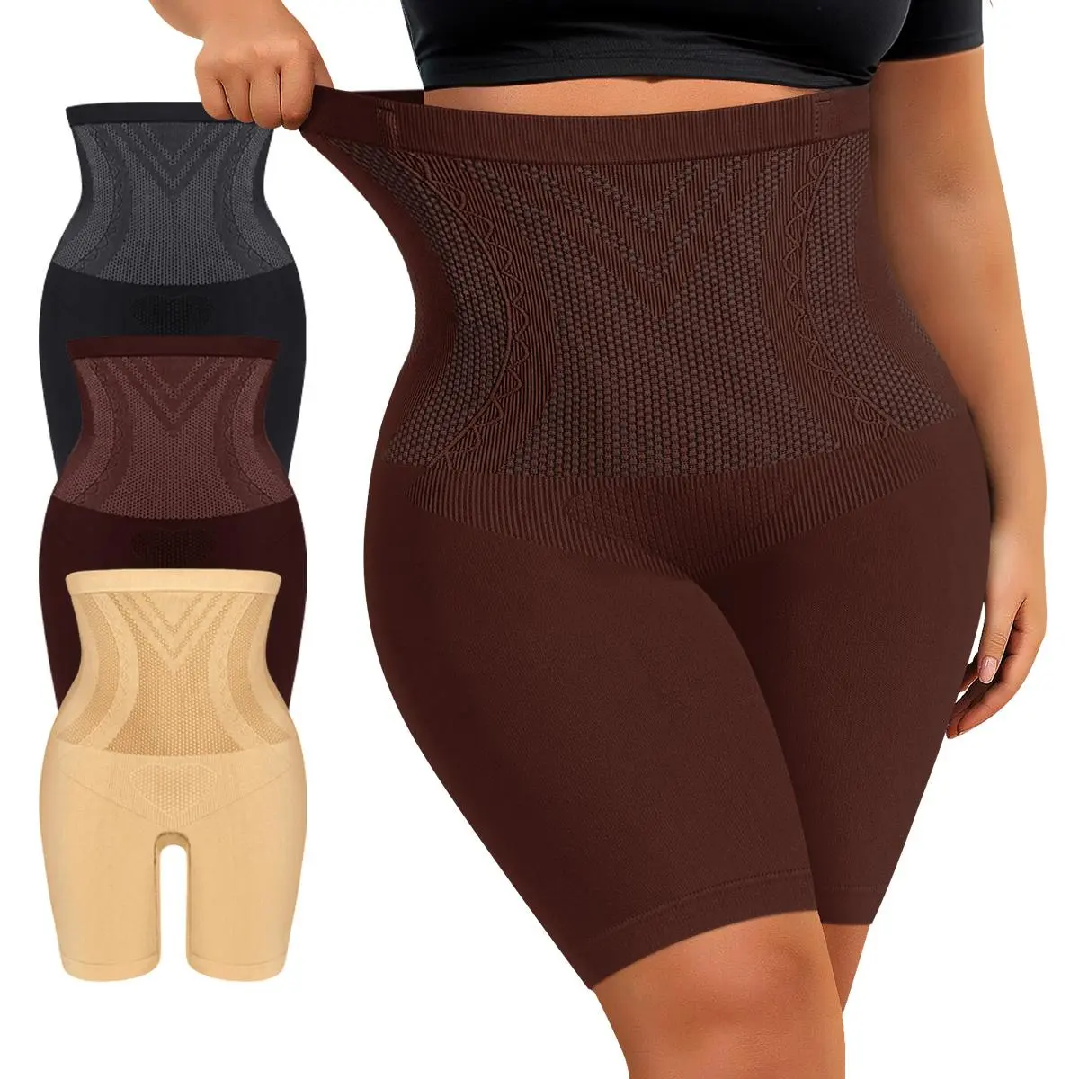 Morelect Women's Basic High-Waisted Capri Shapewear - 1/2/3 Pcs Soft Breathable Lady's Casual Women's Clothes, Light Shaping, Belly-No-Pressure Stretchy Tights for Plus Sizes Spring Summer Everyday Wear
